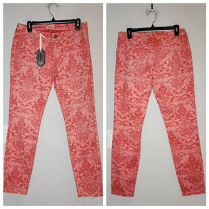 NWT Stitch's Coral Damask Skinny Jeans Women's size 27